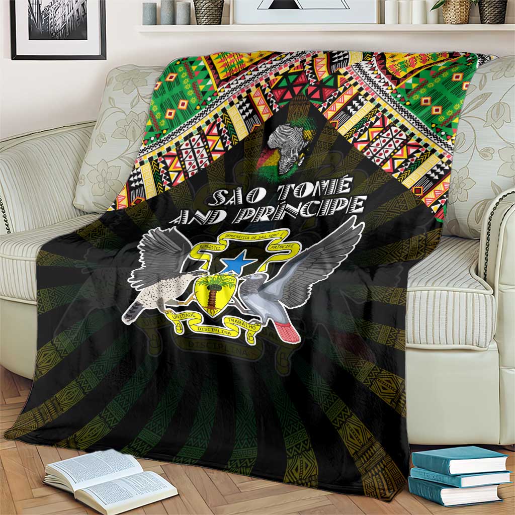 Sao Tome and Principe Roots Blanket African Map in Fingerprint and Tribal Colors