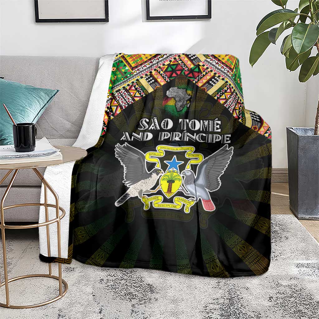 Sao Tome and Principe Roots Blanket African Map in Fingerprint and Tribal Colors