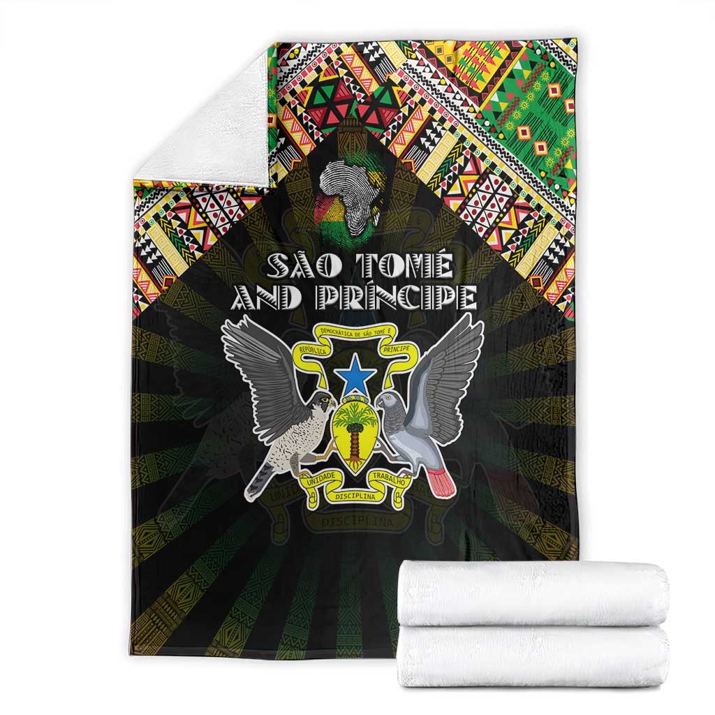 Sao Tome and Principe Roots Blanket African Map in Fingerprint and Tribal Colors