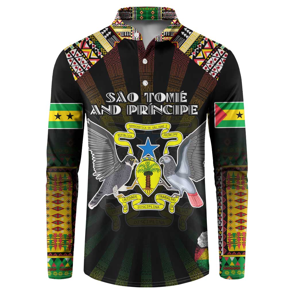 Personalized Sao Tome and Principe Roots Button Sweatshirt African Map in Fingerprint and Tribal Colors
