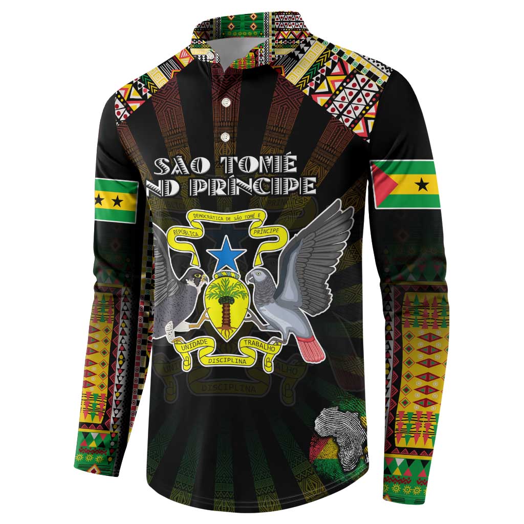 Personalized Sao Tome and Principe Roots Button Sweatshirt African Map in Fingerprint and Tribal Colors