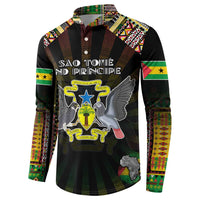 Personalized Sao Tome and Principe Roots Button Sweatshirt African Map in Fingerprint and Tribal Colors