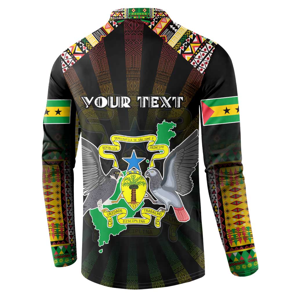 Personalized Sao Tome and Principe Roots Button Sweatshirt African Map in Fingerprint and Tribal Colors