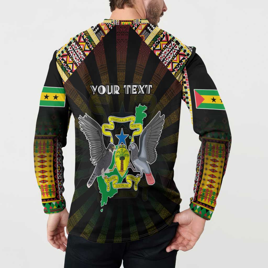 Personalized Sao Tome and Principe Roots Button Sweatshirt African Map in Fingerprint and Tribal Colors