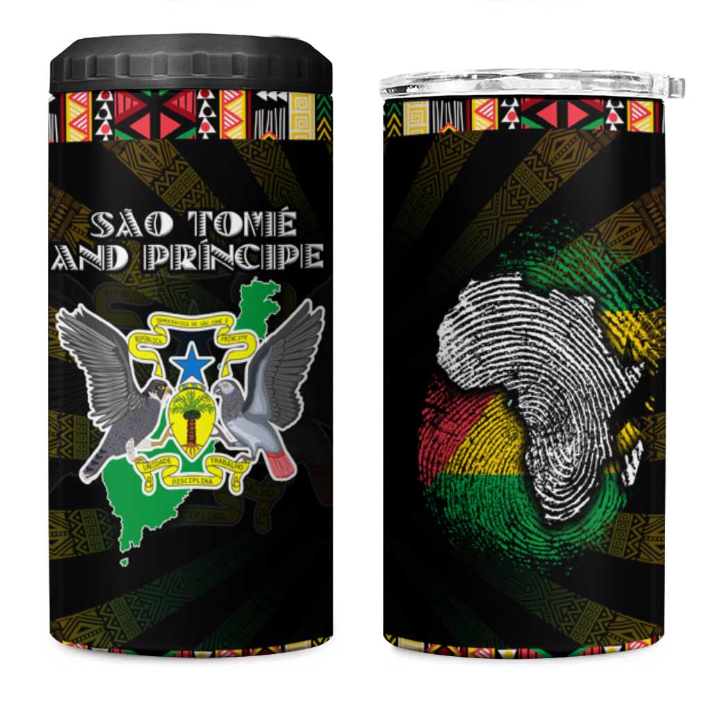 Sao Tome and Principe Roots 4 in 1 Can Cooler Tumbler African Map in Fingerprint and Tribal Colors