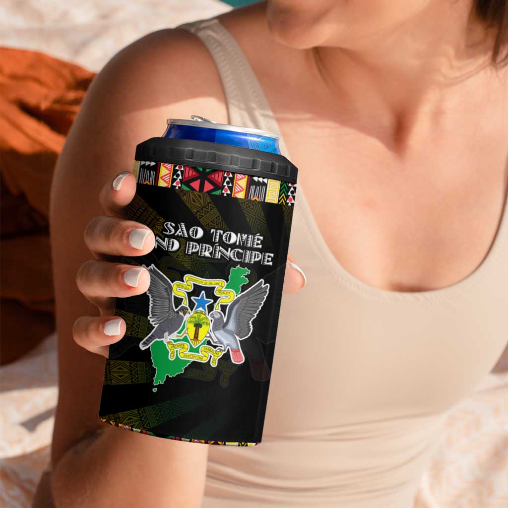 Sao Tome and Principe Roots 4 in 1 Can Cooler Tumbler African Map in Fingerprint and Tribal Colors