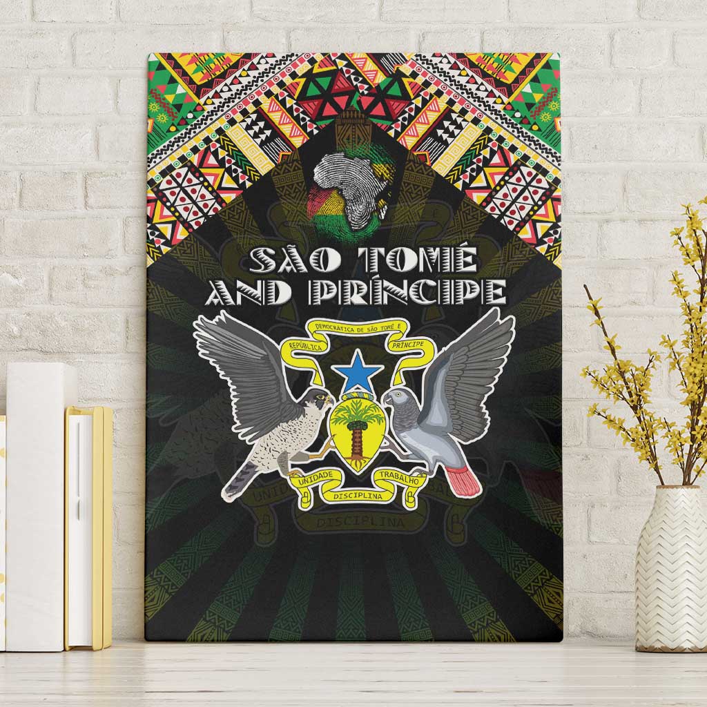 Sao Tome and Principe Roots Canvas Wall Art African Map in Fingerprint and Tribal Colors
