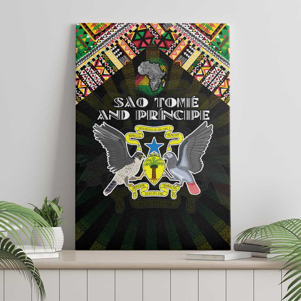 Sao Tome and Principe Roots Canvas Wall Art African Map in Fingerprint and Tribal Colors