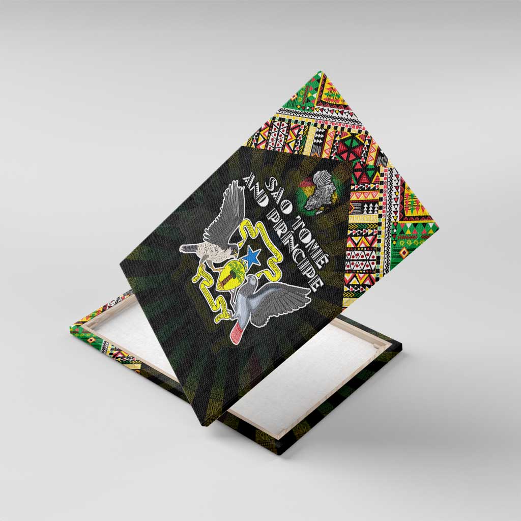 Sao Tome and Principe Roots Canvas Wall Art African Map in Fingerprint and Tribal Colors