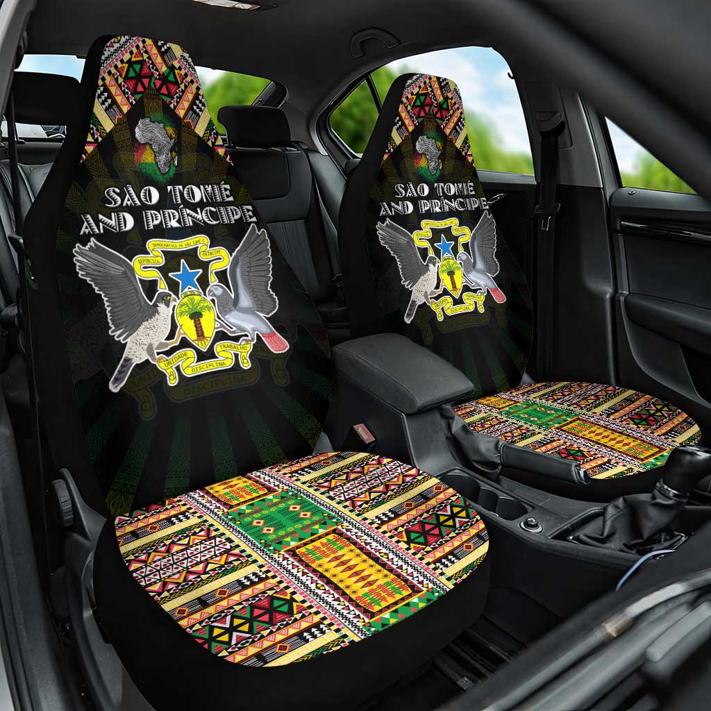 Sao Tome and Principe Roots Car Seat Cover African Map in Fingerprint and Tribal Colors