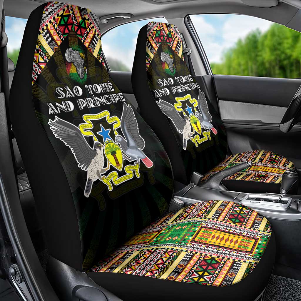 Sao Tome and Principe Roots Car Seat Cover African Map in Fingerprint and Tribal Colors