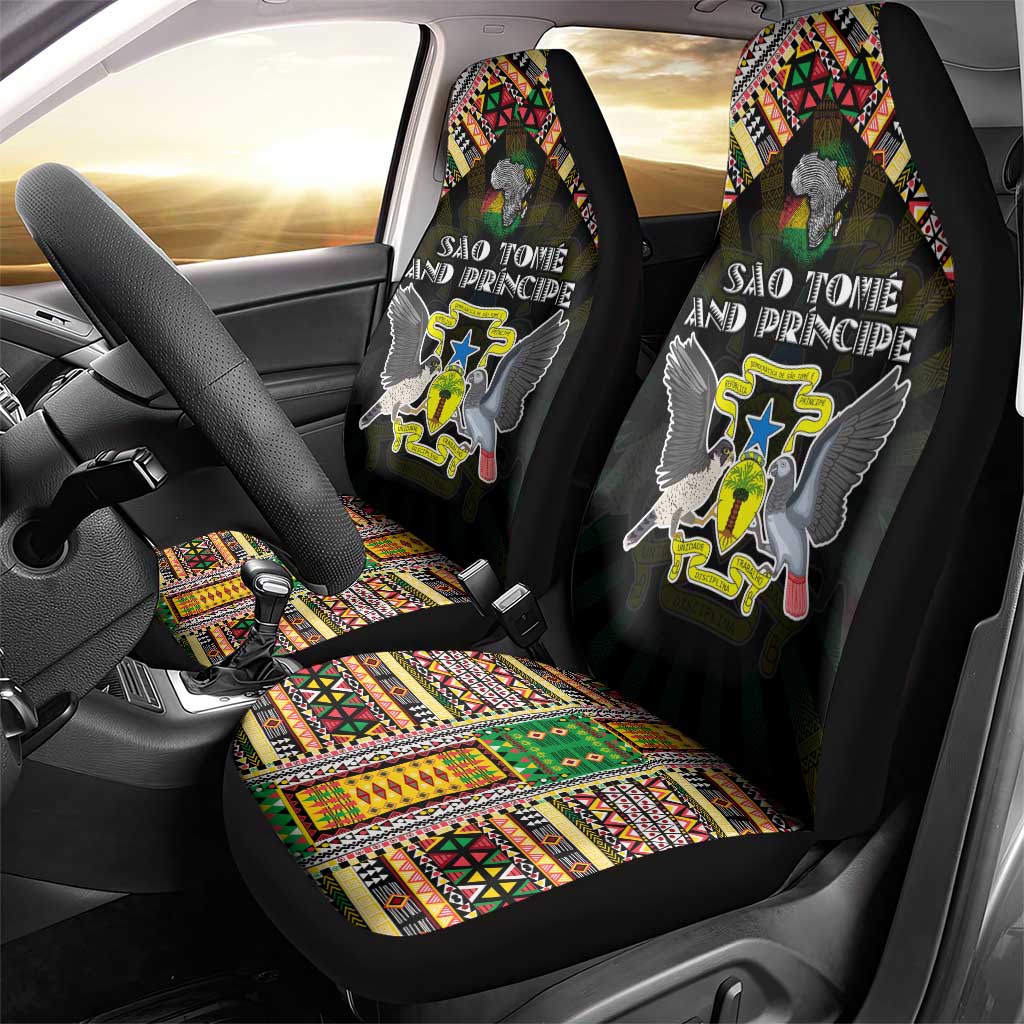 Sao Tome and Principe Roots Car Seat Cover African Map in Fingerprint and Tribal Colors