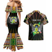 Personalized Sao Tome and Principe Roots Couples Matching Mermaid Dress and Hawaiian Shirt African Map in Fingerprint and Tribal Colors