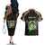 Personalized Sao Tome and Principe Roots Couples Matching Off The Shoulder Long Sleeve Dress and Hawaiian Shirt African Map in Fingerprint and Tribal Colors