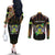 Personalized Sao Tome and Principe Roots Couples Matching Off The Shoulder Long Sleeve Dress and Long Sleeve Button Shirt African Map in Fingerprint and Tribal Colors