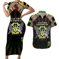 Personalized Sao Tome and Principe Roots Couples Matching Short Sleeve Bodycon Dress and Hawaiian Shirt African Map in Fingerprint and Tribal Colors