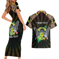 Personalized Sao Tome and Principe Roots Couples Matching Short Sleeve Bodycon Dress and Hawaiian Shirt African Map in Fingerprint and Tribal Colors