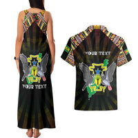 Personalized Sao Tome and Principe Roots Couples Matching Tank Maxi Dress and Hawaiian Shirt African Map in Fingerprint and Tribal Colors
