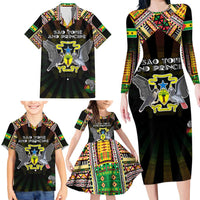 Personalized Sao Tome and Principe Roots Family Matching Long Sleeve Bodycon Dress and Hawaiian Shirt African Map in Fingerprint and Tribal Colors