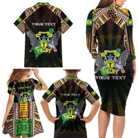 Personalized Sao Tome and Principe Roots Family Matching Long Sleeve Bodycon Dress and Hawaiian Shirt African Map in Fingerprint and Tribal Colors