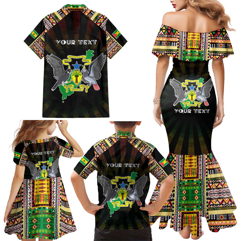Personalized Sao Tome and Principe Roots Family Matching Mermaid Dress and Hawaiian Shirt African Map in Fingerprint and Tribal Colors