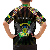 Personalized Sao Tome and Principe Roots Family Matching Off The Shoulder Long Sleeve Dress and Hawaiian Shirt African Map in Fingerprint and Tribal Colors