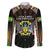 Personalized Sao Tome and Principe Roots Family Matching Off The Shoulder Long Sleeve Dress and Hawaiian Shirt African Map in Fingerprint and Tribal Colors