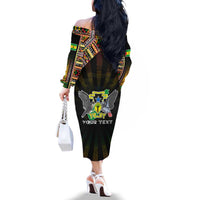 Personalized Sao Tome and Principe Roots Family Matching Off The Shoulder Long Sleeve Dress and Hawaiian Shirt African Map in Fingerprint and Tribal Colors