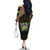 Personalized Sao Tome and Principe Roots Family Matching Off The Shoulder Long Sleeve Dress and Hawaiian Shirt African Map in Fingerprint and Tribal Colors