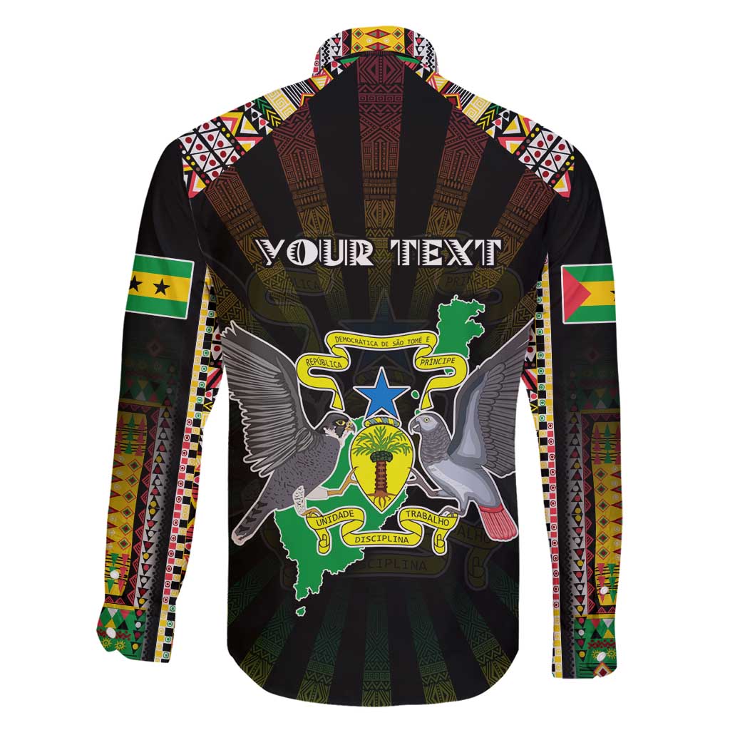 Personalized Sao Tome and Principe Roots Family Matching Off Shoulder Maxi Dress and Hawaiian Shirt African Map in Fingerprint and Tribal Colors