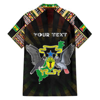 Personalized Sao Tome and Principe Roots Family Matching Off Shoulder Short Dress and Hawaiian Shirt African Map in Fingerprint and Tribal Colors