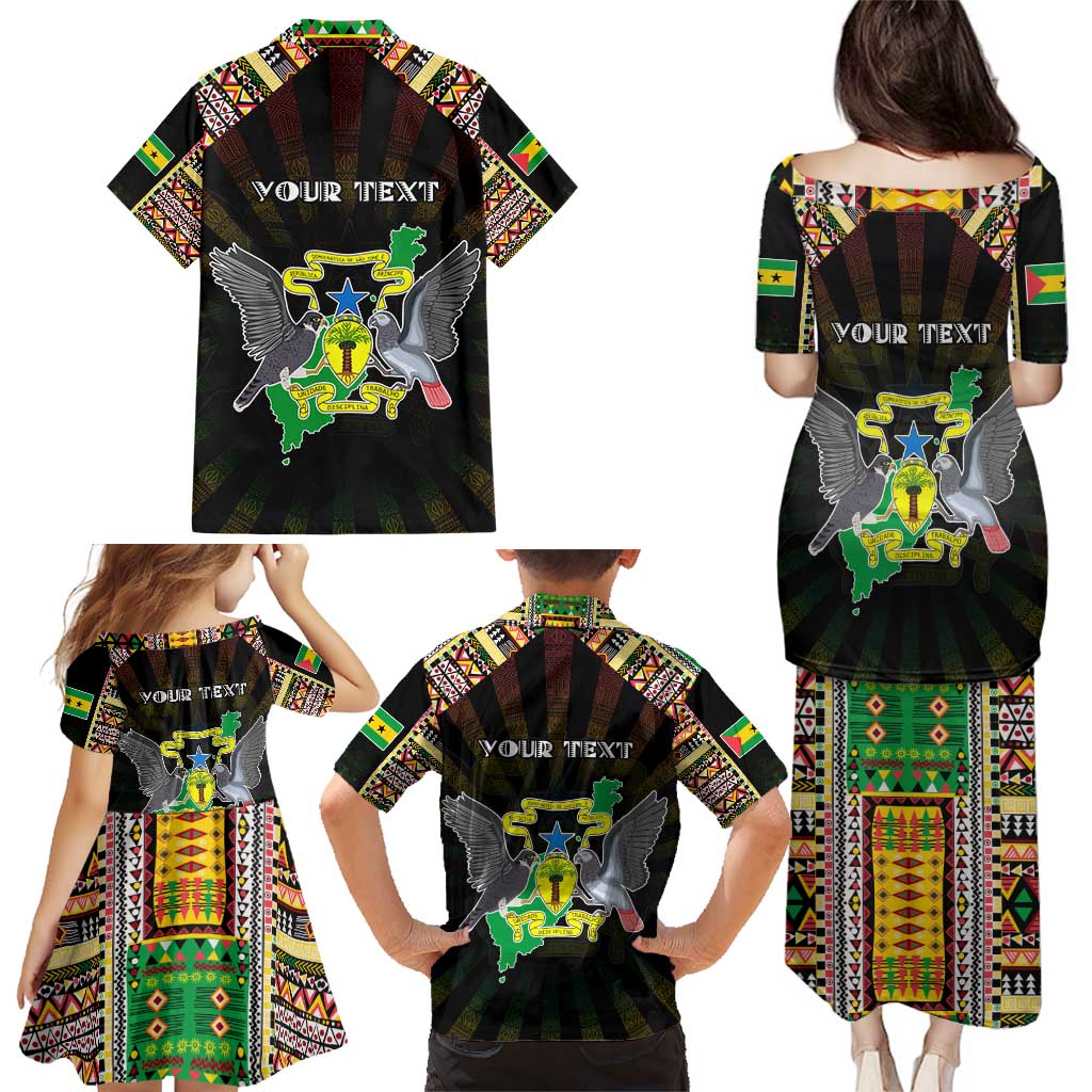 Personalized Sao Tome and Principe Roots Family Matching Puletasi and Hawaiian Shirt African Map in Fingerprint and Tribal Colors