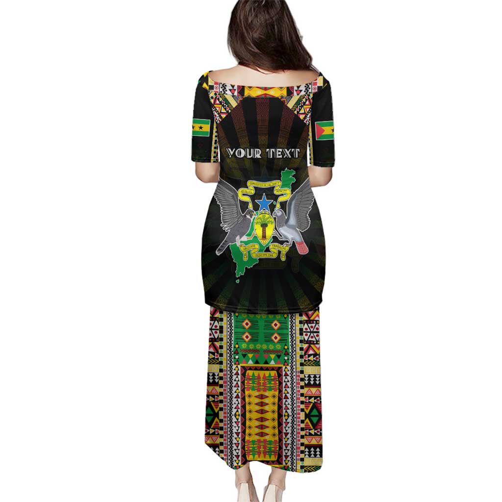 Personalized Sao Tome and Principe Roots Family Matching Puletasi and Hawaiian Shirt African Map in Fingerprint and Tribal Colors
