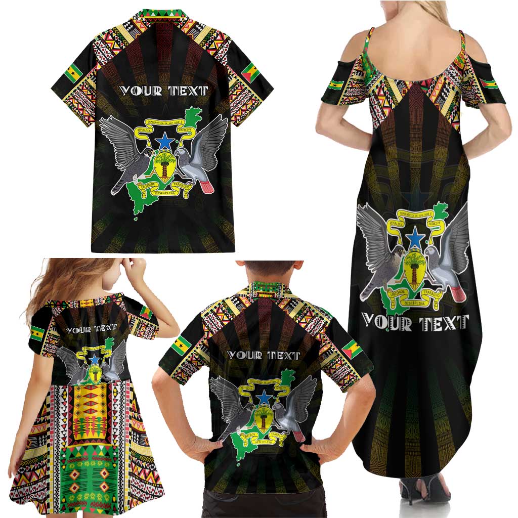 Personalized Sao Tome and Principe Roots Family Matching Summer Maxi Dress and Hawaiian Shirt African Map in Fingerprint and Tribal Colors