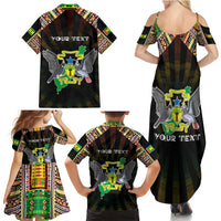 Personalized Sao Tome and Principe Roots Family Matching Summer Maxi Dress and Hawaiian Shirt African Map in Fingerprint and Tribal Colors