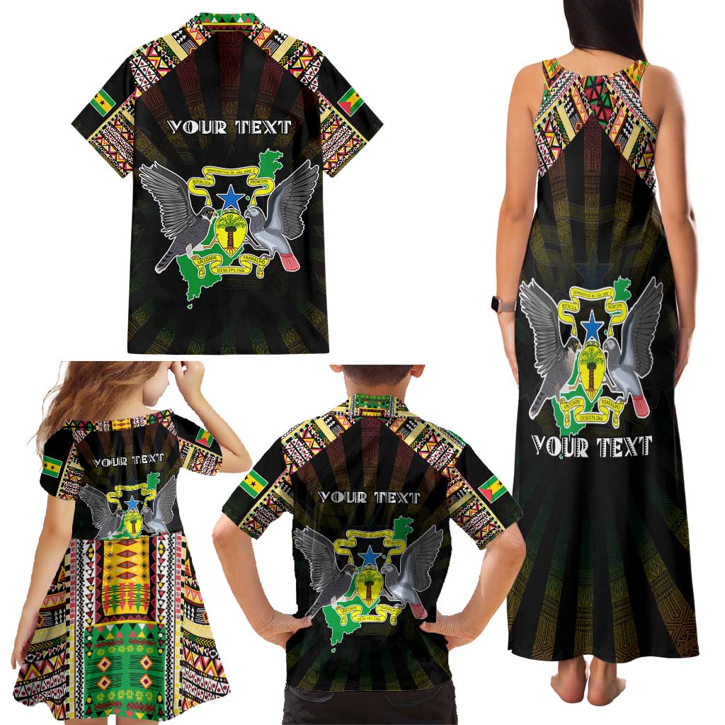 Personalized Sao Tome and Principe Roots Family Matching Tank Maxi Dress and Hawaiian Shirt African Map in Fingerprint and Tribal Colors