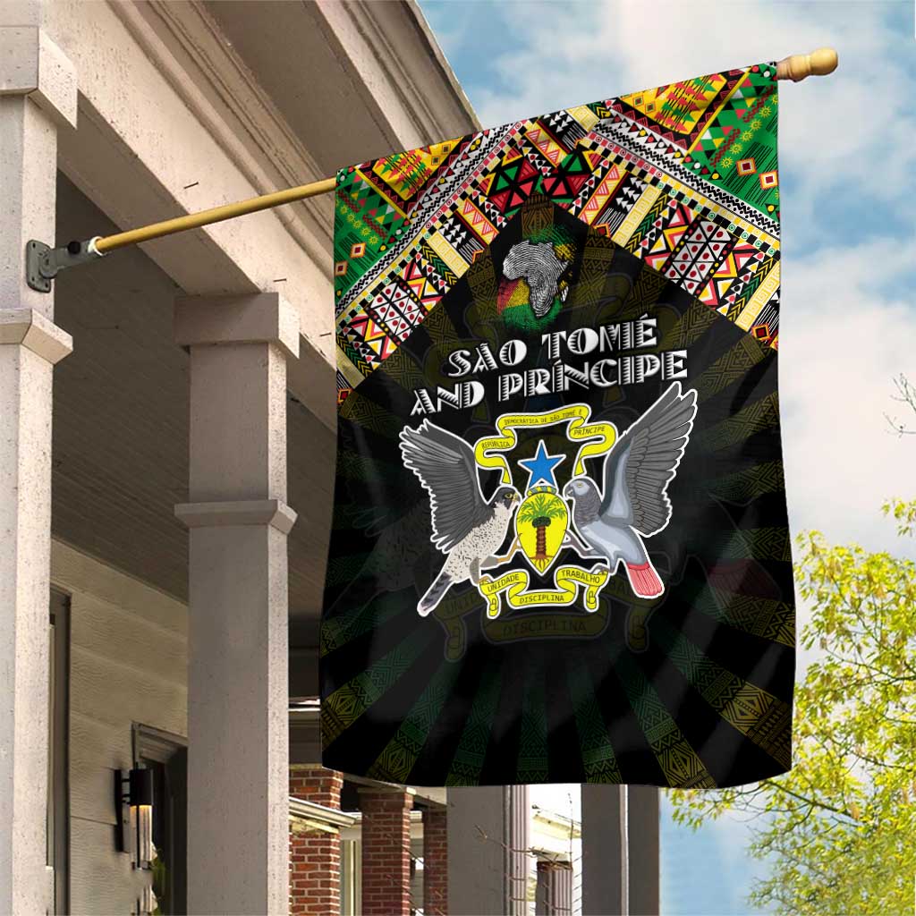 Sao Tome and Principe Roots Garden Flag African Map in Fingerprint and Tribal Colors