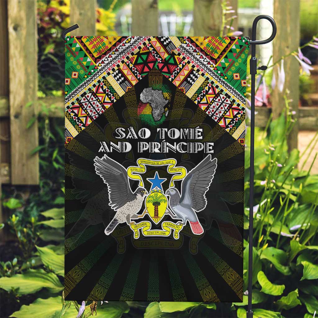Sao Tome and Principe Roots Garden Flag African Map in Fingerprint and Tribal Colors