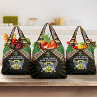 Sao Tome and Principe Roots Grocery Bag African Map in Fingerprint and Tribal Colors
