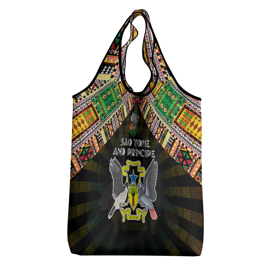 Sao Tome and Principe Roots Grocery Bag African Map in Fingerprint and Tribal Colors