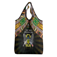Sao Tome and Principe Roots Grocery Bag African Map in Fingerprint and Tribal Colors