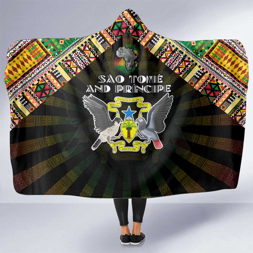 Sao Tome and Principe Roots Hooded Blanket African Map in Fingerprint and Tribal Colors