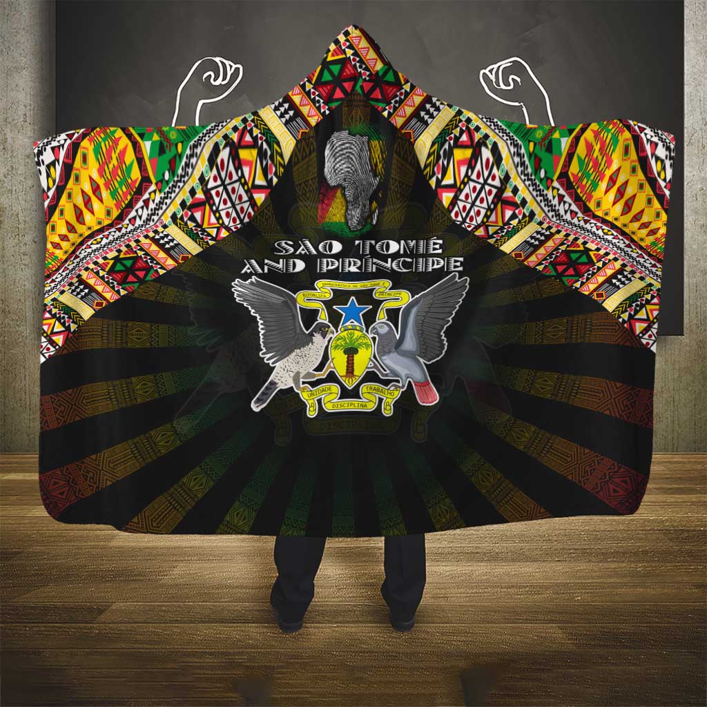 Sao Tome and Principe Roots Hooded Blanket African Map in Fingerprint and Tribal Colors