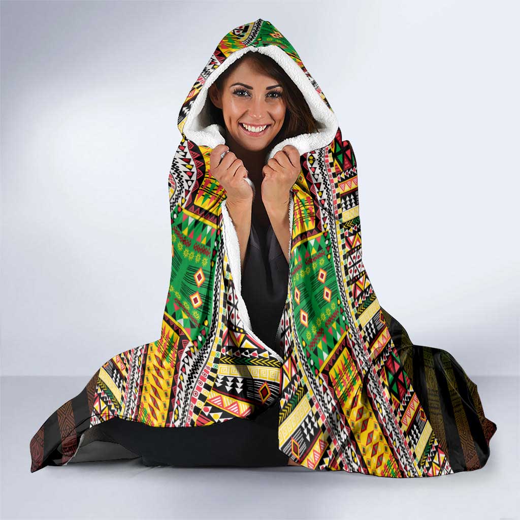 Sao Tome and Principe Roots Hooded Blanket African Map in Fingerprint and Tribal Colors