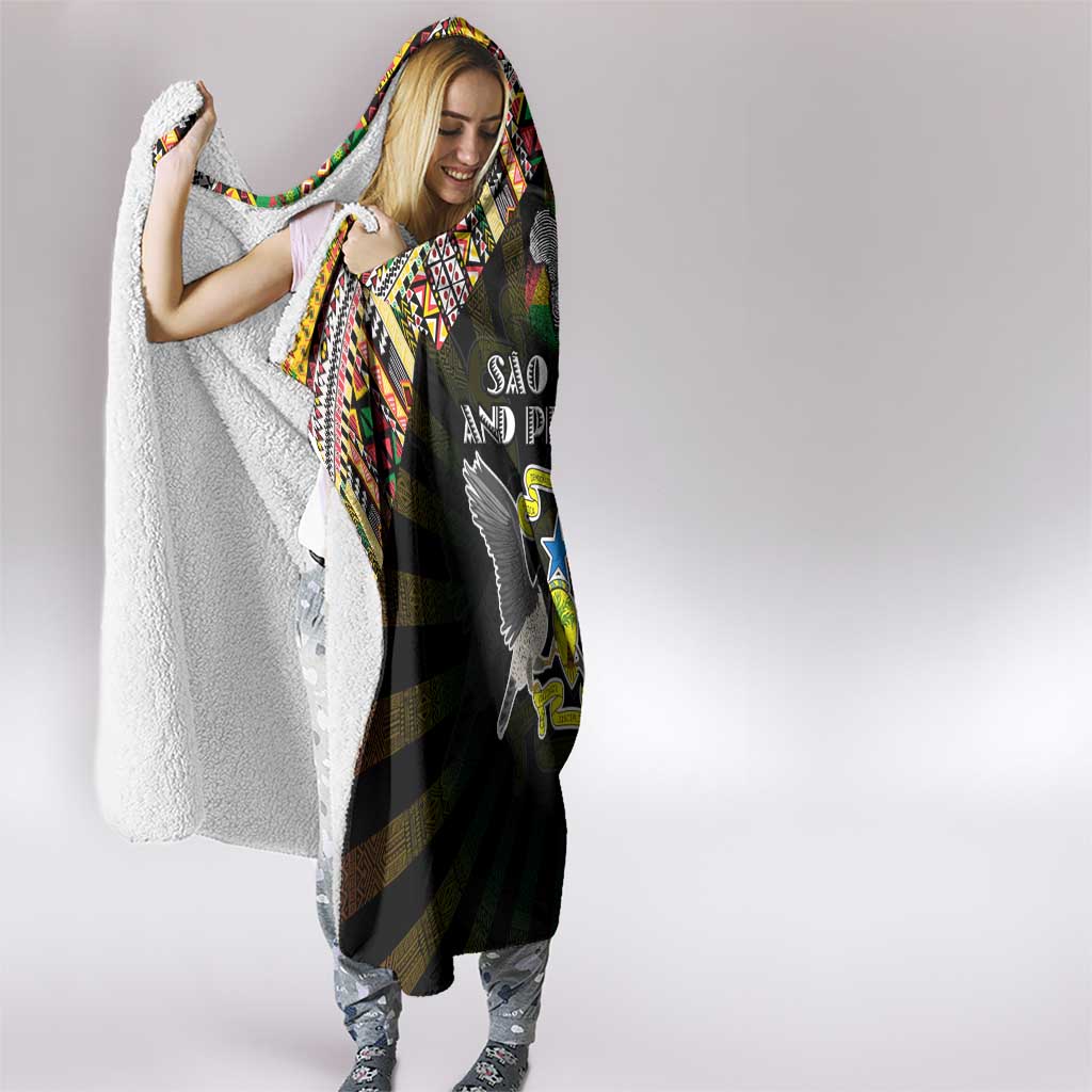 Sao Tome and Principe Roots Hooded Blanket African Map in Fingerprint and Tribal Colors