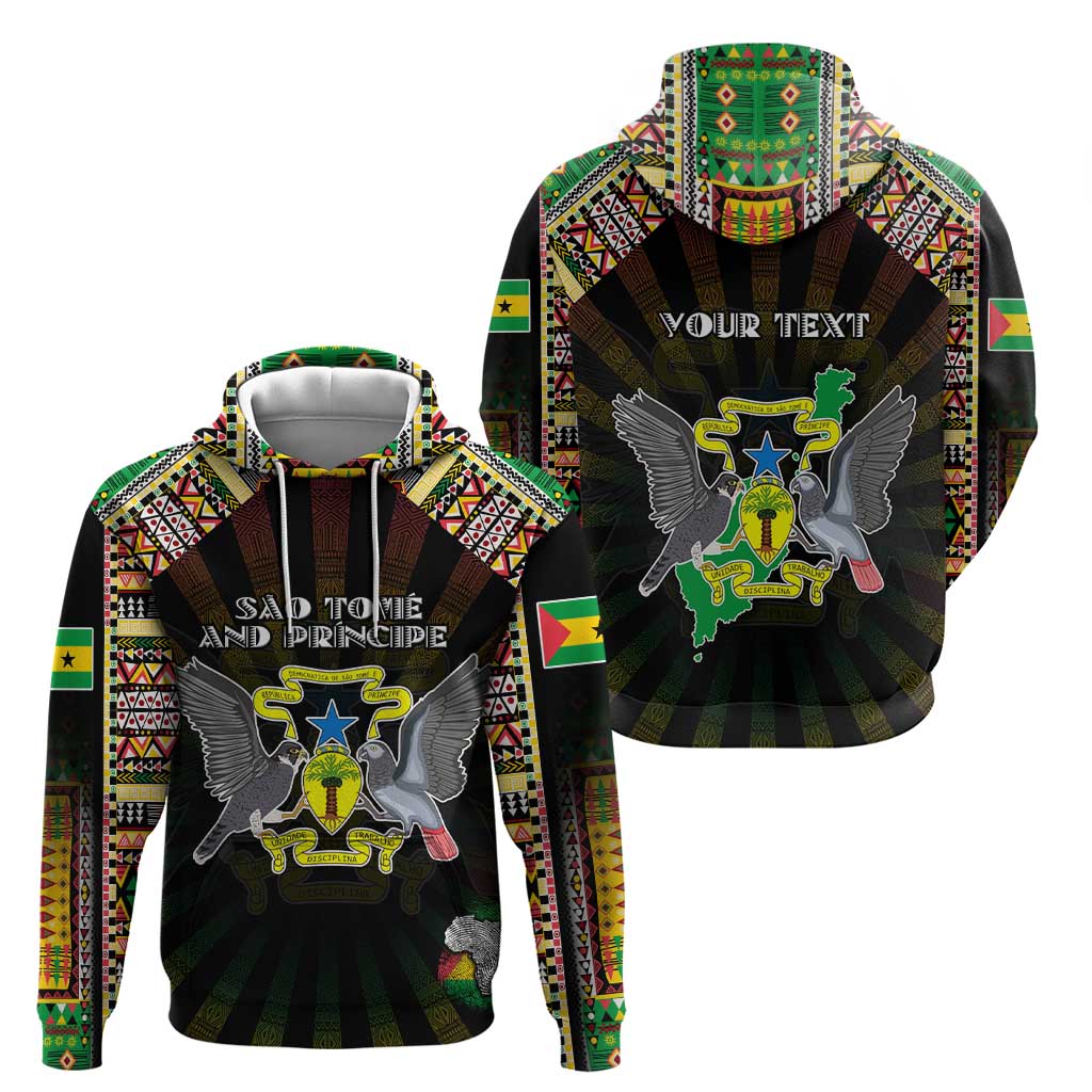 Personalized Sao Tome and Principe Roots Hoodie African Map in Fingerprint and Tribal Colors