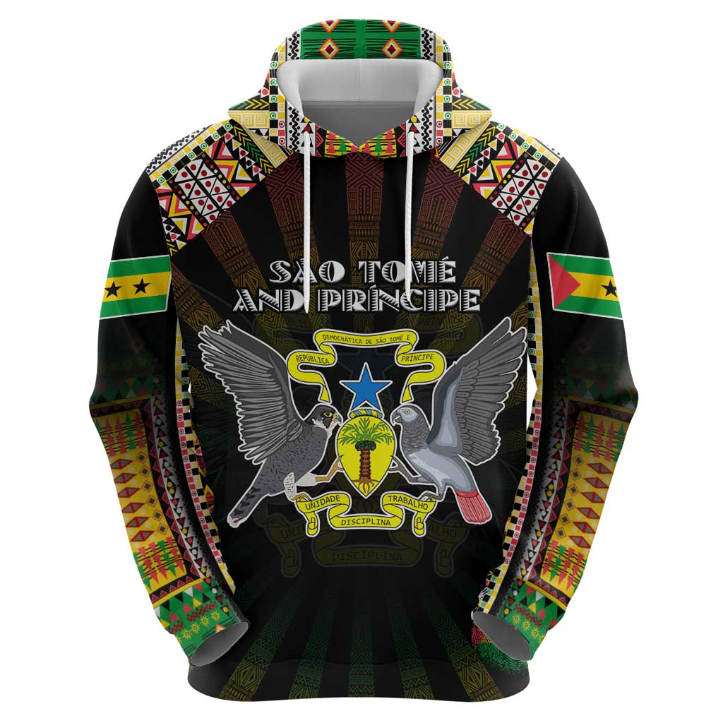 Personalized Sao Tome and Principe Roots Hoodie African Map in Fingerprint and Tribal Colors