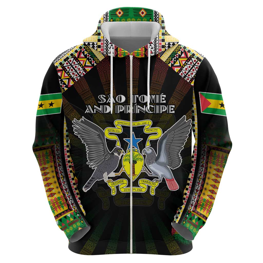 Personalized Sao Tome and Principe Roots Hoodie African Map in Fingerprint and Tribal Colors