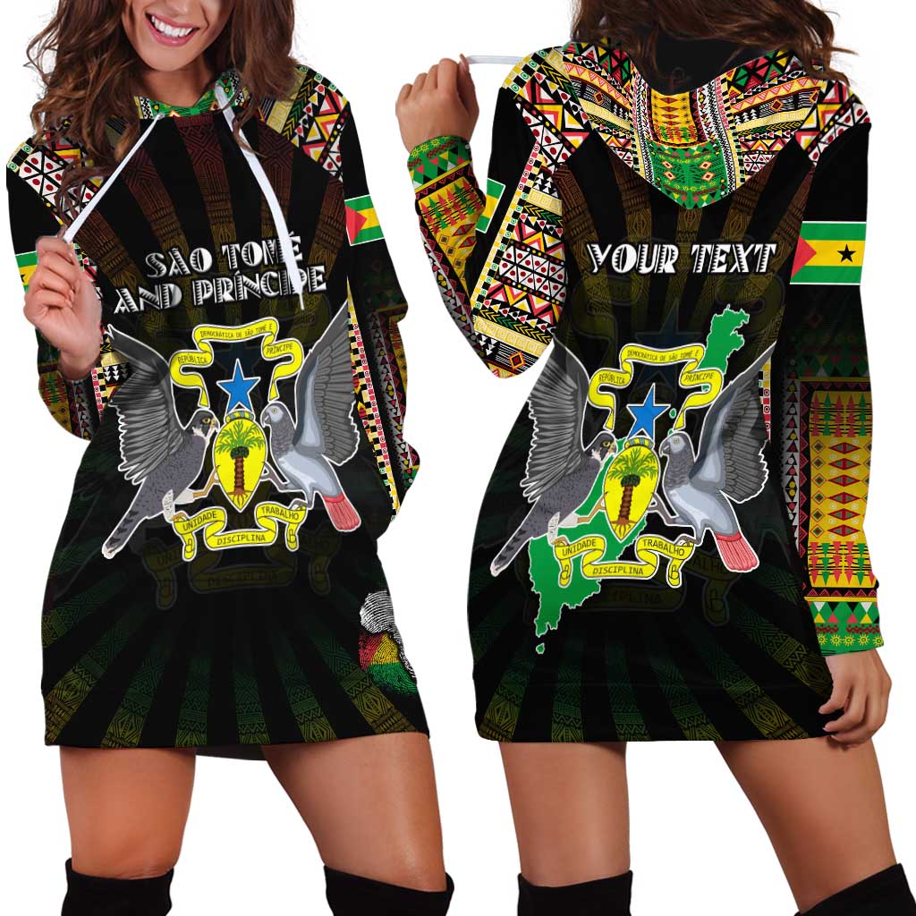 Personalized Sao Tome and Principe Roots Hoodie Dress African Map in Fingerprint and Tribal Colors