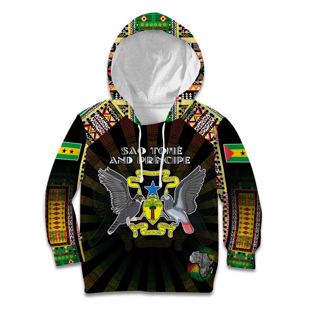 Personalized Sao Tome and Principe Roots Kid Hoodie African Map in Fingerprint and Tribal Colors